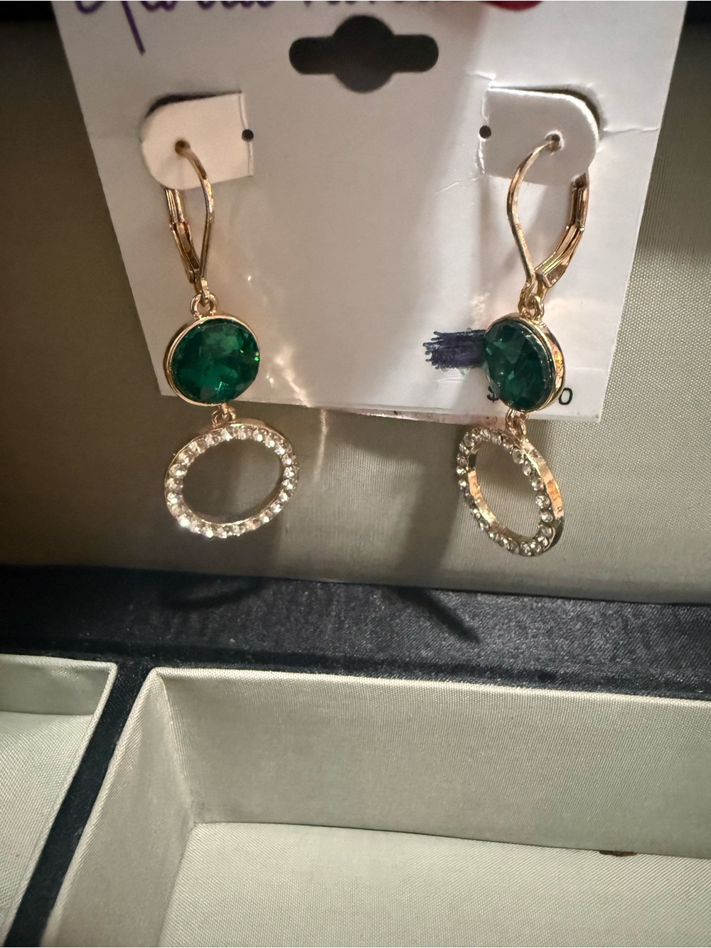Gloria Vanderbilt Gold-Tone Emerald Green Drop Hoop Earrings